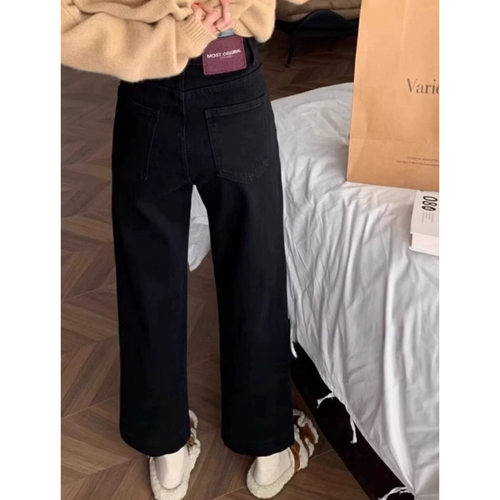 大碗plus定制大码女装微胖mm黑色直筒牛仔秋季宽松显瘦遮挎九分裤