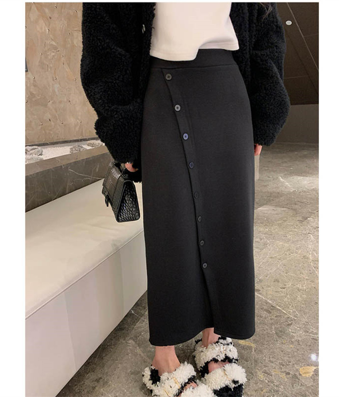 大碗plus定制大码女装微胖mm斜纽扣针织半身裙秋冬显瘦遮肉中长裙