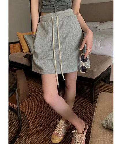 大码女装抽绳毛圈棉显瘦休闲短裙