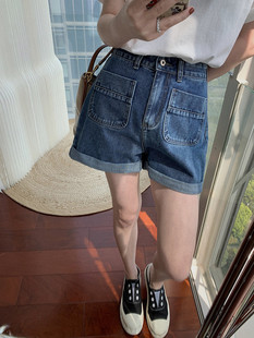大碗plus定制大码女装肥妹妹大口袋翻边牛仔短裤夏宽松显瘦五分裤