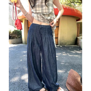 大碗plus定制大码 女装 微胖mm慵懒风阔腿棉麻牛仔夏宽松显瘦九分裤