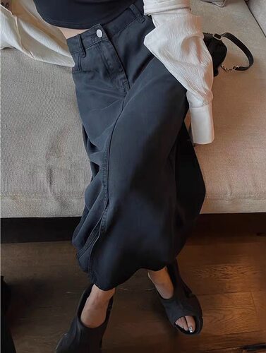 大码女装直筒开叉牛仔显瘦半身裙