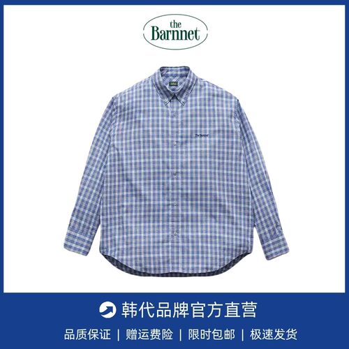 【现货】新款韩国八奶theBarnnet 单排扣翻领简约格子衬衫上衣女