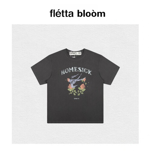 【现货】fletta bloom韩国潮牌openyy玫瑰花飞燕圆领宽松短袖T恤