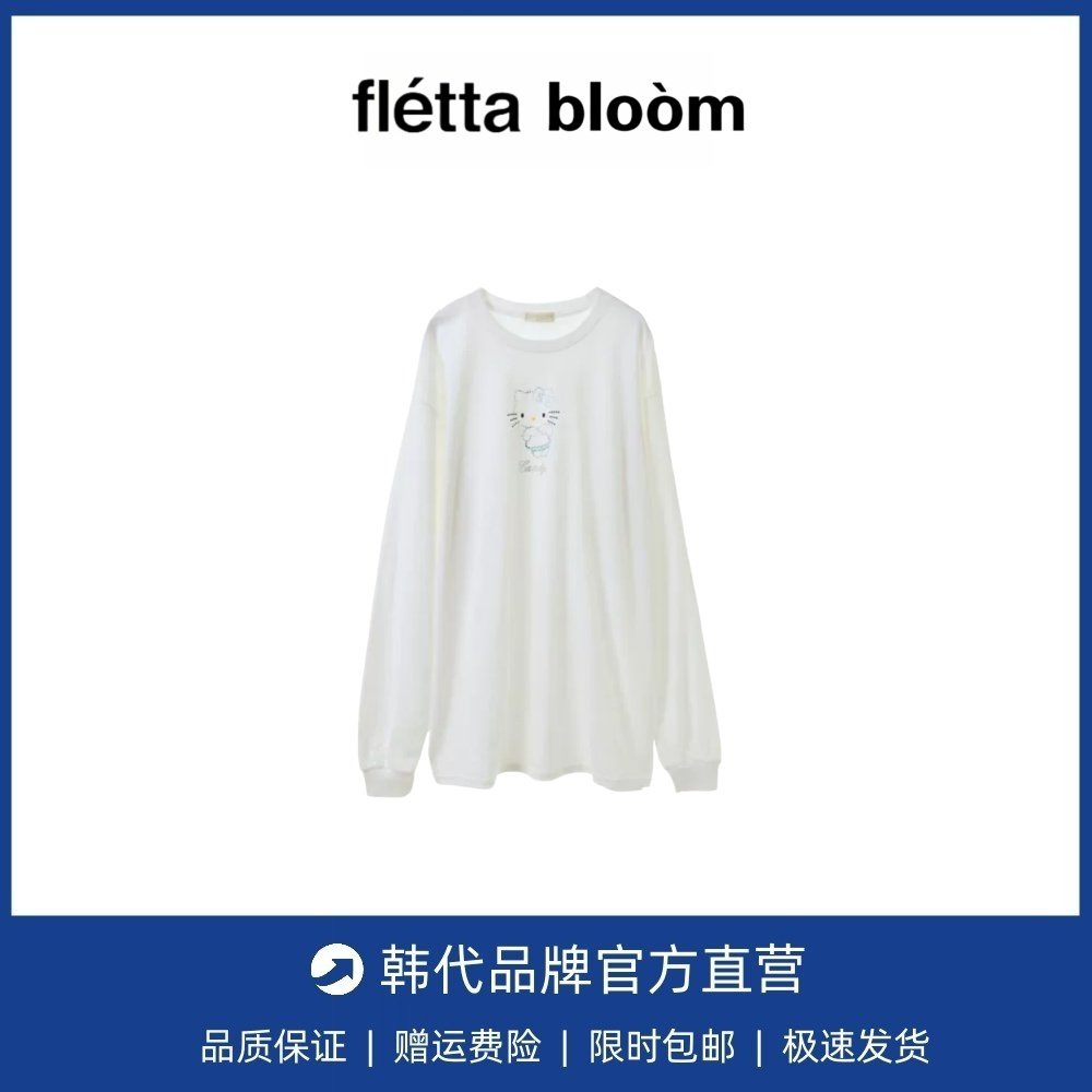 【现货】fletta bloom韩小众烫钻卡通猫休闲宽松圆领长袖t恤上衣,女装/女士精品,大码内搭,淘宝优惠券,粉丝福利购,淘宝优惠卷