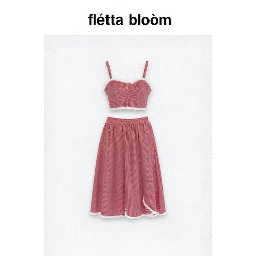 ●fletta bloom freckle格纹蕾丝边吊带半身裙套装夏季韩系两件套