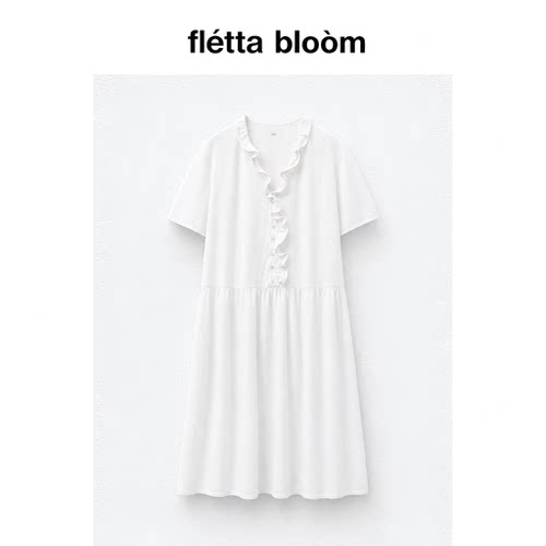 ●fletta bloom viaplain春夏季韩国设计师波点荷叶边纽扣连衣裙