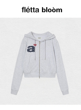 【现货】fletta bloom韩国aeae潮牌字母爱心印花短款连帽卫衣外套
