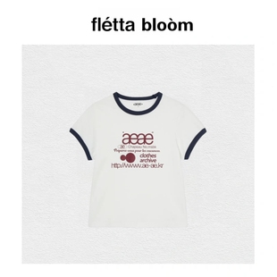【现货】fletta bloom aeae韩国字母logo印花拼色滚边短款短袖T恤