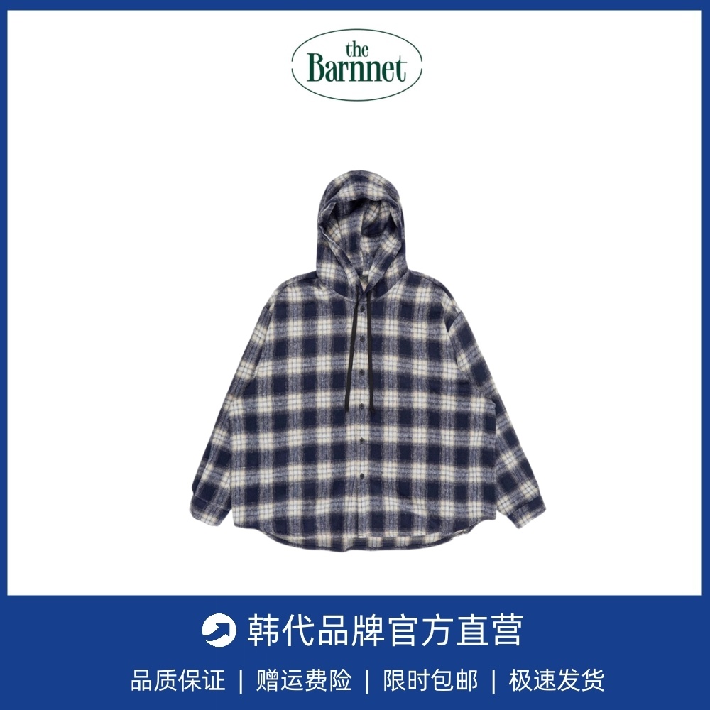 【现货】韩国小众garents宽松磨毛格纹衬衫韩系男女同款连帽外套