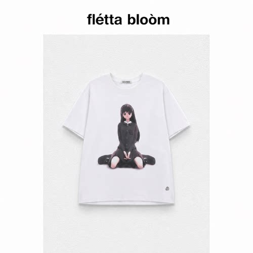 ●fletta bloom Coyseio二次元少女动漫印花休闲韩系白色短袖t恤