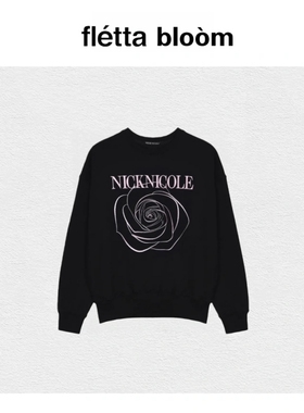 【现货】fletta bloom韩国NICK NICOLE字母玫瑰刺绣宽松圆领卫衣