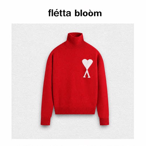●fletta bloom高领针织衫白色大爱心提衣秋冬休闲保暖潮上衣毛衣