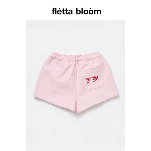 ●fletta bloom viaplain夏季新款韩国设计师松紧腰口袋刺绣短裤