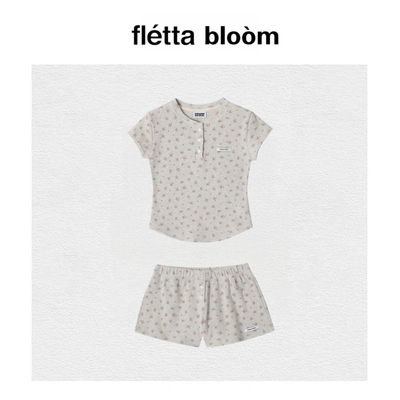 【现货】fletta bloom韩国crank短袖女李彩领碎花T恤可爱短裤套装