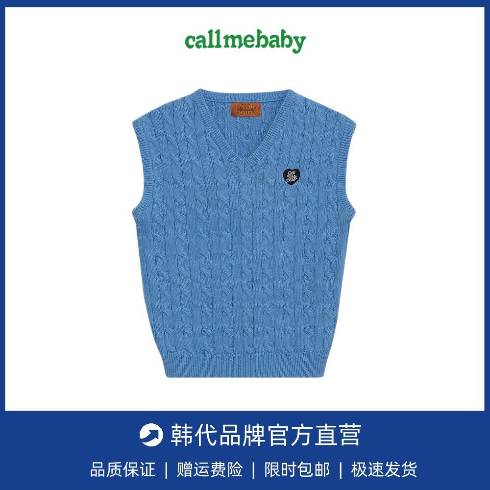 【现货】callmebaby韩国小众麻花针织衫纯棉马甲背心V领学院风女