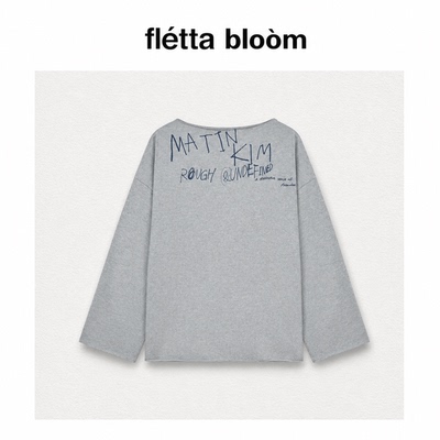 【现货】fletta bloom韩国小众Matin Kim字母涂鸦斜肩长袖T恤上衣