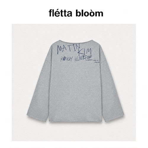 【现货】fletta bloom韩国小众Matin Kim字母涂鸦斜肩长袖T恤上衣