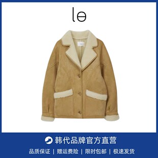 加厚保暖 韩国Le麂皮绒夹克羊羔毛皮毛一体外套女冬短款 现货