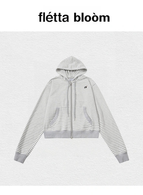 【现货】fletta bloom韩国aeae条纹复古宽松连帽字母刺绣卫衣