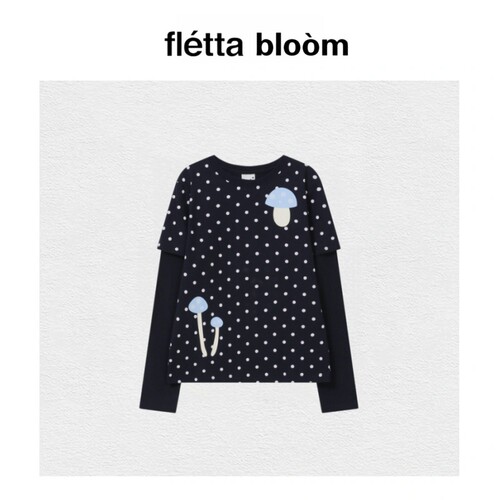 【现货】fletta bloom小众bauf假两件长袖可爱蘑菇印花波点T恤女