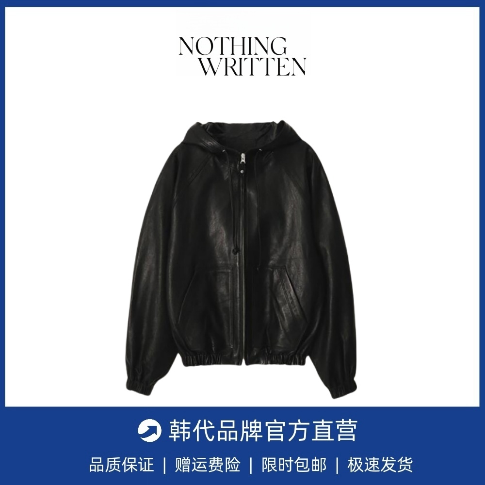【现货】nothing written连帽皮衣外套女设计师小众宽松夹克上衣