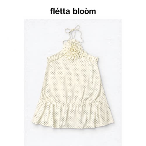 ●fletta bloom freckle甜美黑白波点连衣裙女纯欲花朵无袖挂脖裙
