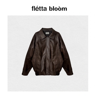 【现货】fletta bloom韩国ounce宽松百搭显瘦翻领皮衣夹克外套女