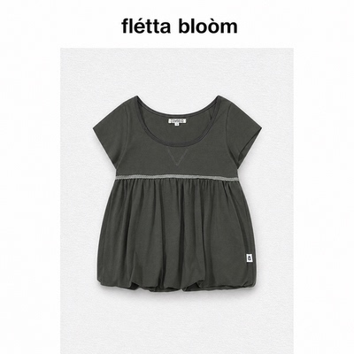 ●fletta bloom韩国coyseio蕾丝拼接设计小众显瘦褶皱花苞短袖T恤
