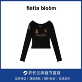 T恤性感刺绣显瘦露肩上衣 bloom韩国潮一字肩长袖 现货 fletta