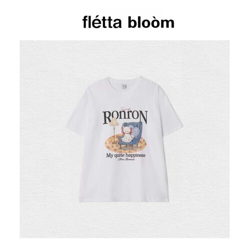【现货】fletta bloom韩国小众ron猫咪蝴蝶结字母印花短袖T恤上衣