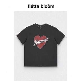●fletta bloom韩国theBarnnet八奶爱心字母印花短袖T恤复古上衣