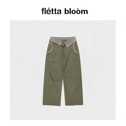 【现货】fletta bloom韩国小众coyseio抽绳翻边腰工装阔腿直筒裤
