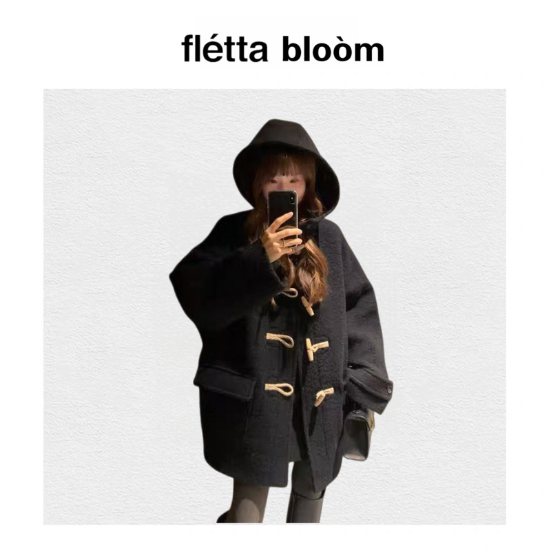 【现货】fletta bloom东大门ounce羊毛牛角扣连帽大衣女 毛呢外套