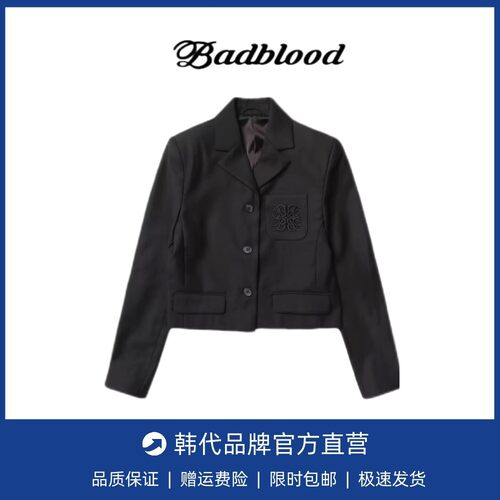 【现货】韩国 badblood高腰学院风刺绣logo西装外套百褶裙裤套装