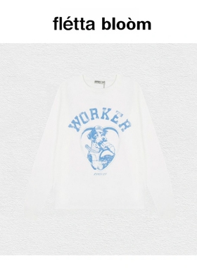 【现货】fletta bloom韩国小众open yy搞怪小狗印花宽松圆领长袖T