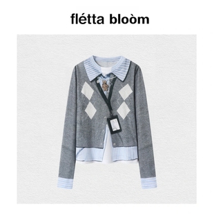 【现货】fletta bloom秋小众假两件3D印花长袖打底衫上衣女学院风