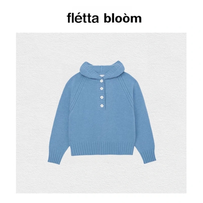 【现货】fletta bloom韩国设计师羊毛连帽毛衣亨利领蓝色针织衫女