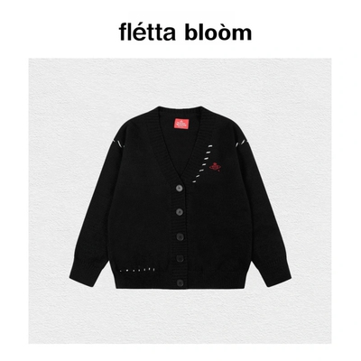 【现货】fletta bloom经典土星刺绣红标明线缝补V领针织毛衣开衫