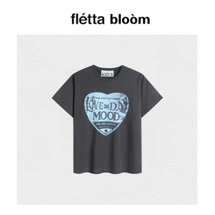 T恤情侣 bloom潮牌satur复古爱心印花短袖 fletta 上衣女 现货