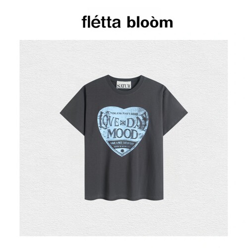 【现货】fletta bloom潮牌satur复古爱心印花短袖T恤情侣 上衣女