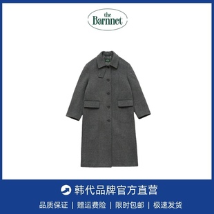 【现货】thebarnnet韩国八奶冬季新款宽松翻领单排扣毛呢大衣外套