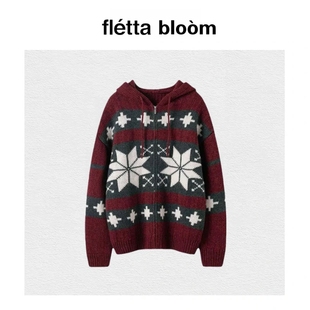 【现货】fletta bloom一枝南南同款！冰岛毛雪花复古毛衣开衫外套