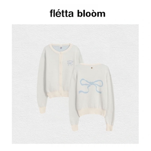 【现货】fletta bloom韩国小众潮甜美蝴蝶结提花短款针织开衫毛衣