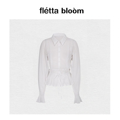 【现货】fletta bloom韩系小众花边系带气质长袖白衬衫+半裙套装
