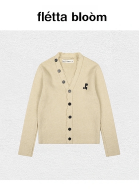 【现货】fletta bloom韩国潮牌毛边V领针织开衫女rr修身毛衣外套