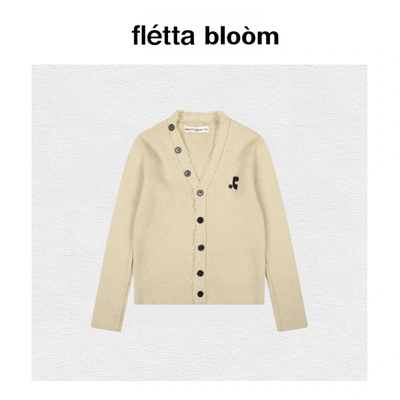 【现货】fletta bloom韩国潮牌毛边V领针织开衫女rr修身毛衣外套