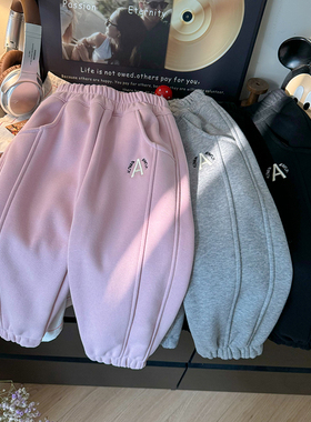 儿童秋冬拼接刺绣加绒卫裤男女宝KZ24850