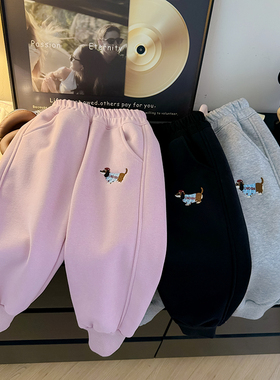 儿童秋冬小狗刺绣加绒卫裤休闲裤KZ24855