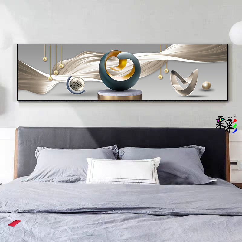 卧室床头挂画单幅横版有框晶瓷画宾馆酒店房间装饰画北欧镶钻墙画